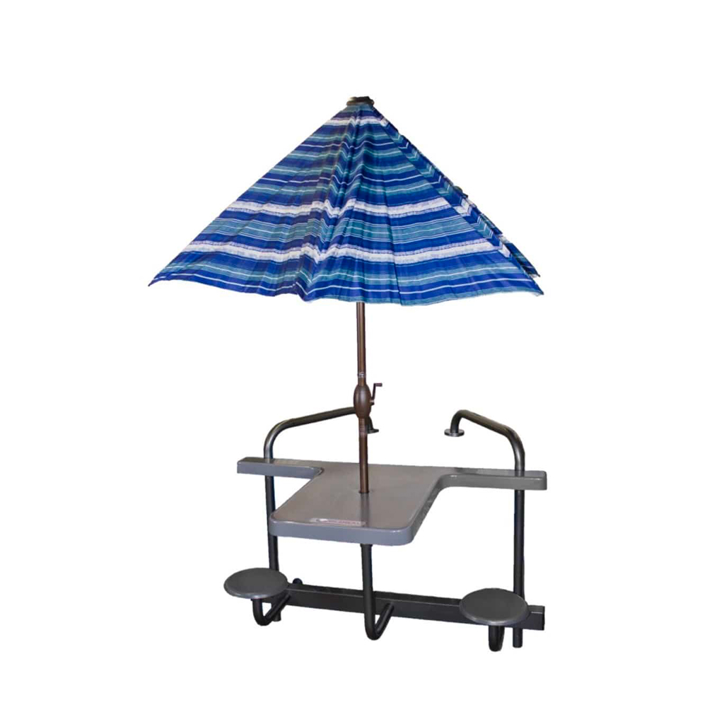 Global 2 Seat High Top Table Silver Vein Frame - Granite Gray Top W/Matching Umbrella